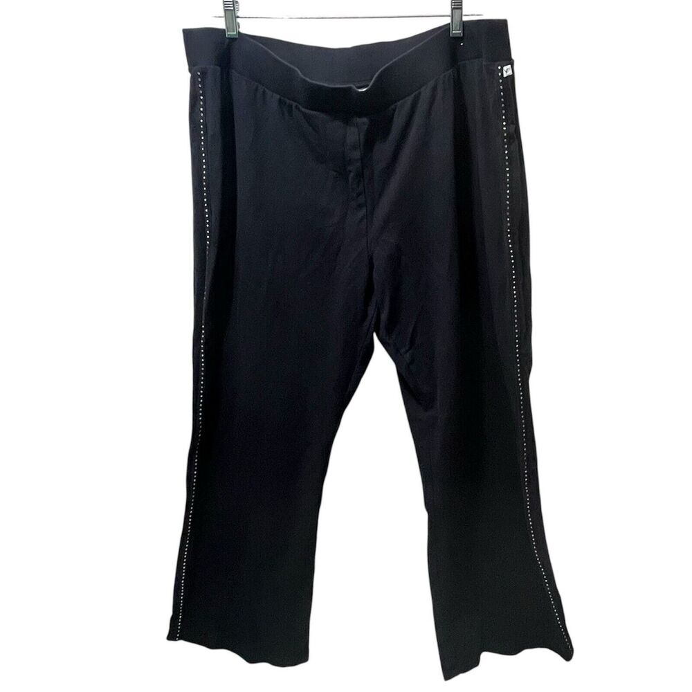VTG Venezia Sport Lane Bryant Blk Pants 22/24 Rhinestone Tuxedo Stripe Y2K Glam